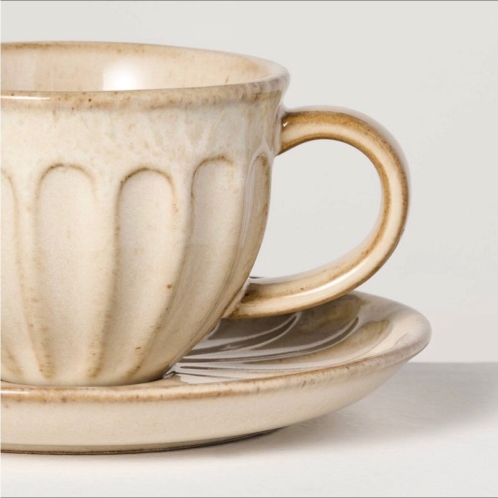 4.5oz Fluted Stoneware Espresso Cup & Saucer Tan - Hearth & Hand™ with Magnolia - Picture 2 of 8